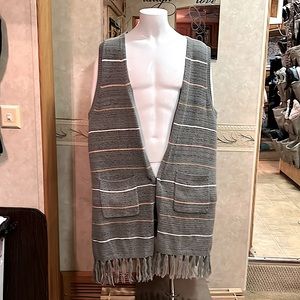 Cato full length gray with stripes fringe vest.